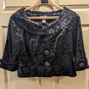 Kenar Crushed Velvet Embossed Cropped Jacket - size 8
